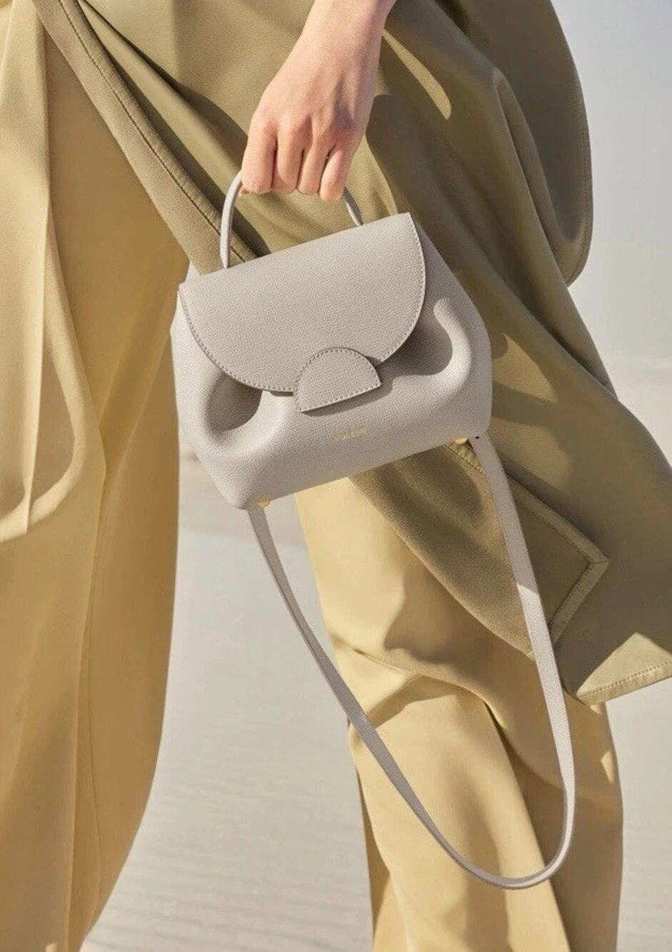 Polène Numéro Un Nano Textured Chalk Leather Crossbody Bag Authentic